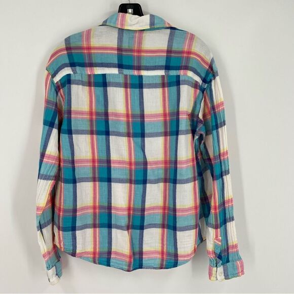 American Eagle Women’s Boyfriend Fit Colorful Plaid Cotton Button Front Short M - Picture 3 of 3